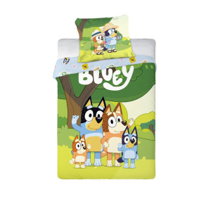 Licens Bluey sängkläder - 100% bomull - Juniorbäddset 100x140 cm - Bluey och hela familjen