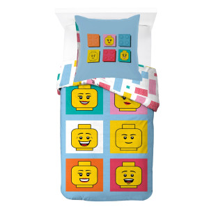 Licens LEGO påslakan - 100% bomull - Barnbäddset 140x200 cm - LEGO-huvuden - Ljusblå
