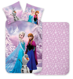 Licens Frost sängkläder - 100% mjuk bomull och vändbart överdrag - Med motiv av Anna, Elsa och Olaf