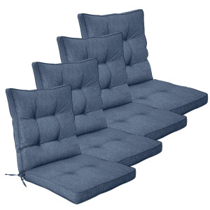 Nordstrand Home Exklusiv trädgårdskuddpaket till trädgårdsstol 4 st. - Extra mjuka 7 cm tjocka lyxkuddar - Modern button design mörkblå stolkuddar -