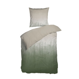 Grönt sängkläder 140x200 cm - Faded påslakan i grönt och sand - 100% GOTS ekologisk bomullssatin - Horisont - Nordisk Tekstil sänglinne