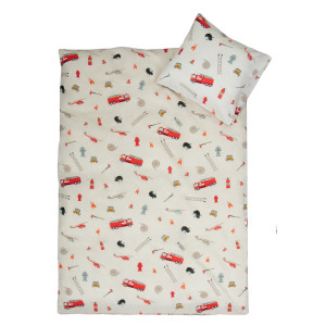 By Mats Brandkårsikoner sängkläder - 100% bomull - Babysängkläder 70x100 cm - Beige med brandkårsikoner