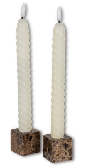 HOME-TEX LED-ljus - 2 st. Vita tvinnade stearinljus - 25 cm. - 3D-flamma - LED-stearinljus för hemmet