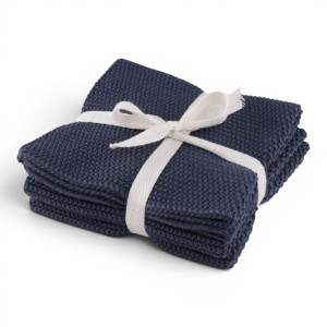 Nordstrand Home 3-pack stickade disktrasor 27x27 cm - 100% bomull - Mörkblå