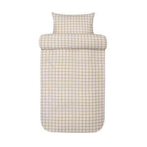 Høie Of Scandinavia Vävt krepp sänglinne - 100% mjuk bomull - Beige med rutor - Kreppsängkläder sänglinne - Kyrre