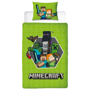 Licens Minecraft sängkläder - 150x210 cm - Sängkläder med 2 i 1 design - 100% sängkläder i bomull
