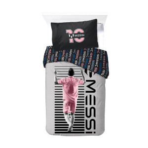 Licens Messi sängkläder - 100% bomull - Barnbäddset 140x200 cm - Rosa fotbollsmönster