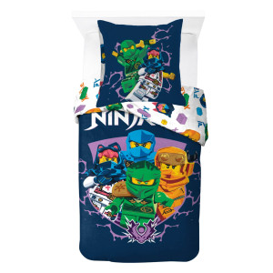Licens LEGO Ninjago sängkläder - 100% bomull - Juniorbäddset 100x140 cm - LEGO sängkläder - Vit baksida
