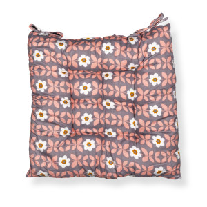 Borg Living Stoldyna - 35x35x6 cm - Grå trädgårdsdyna med rosa och vita blommor - Mjuk komfortdyna