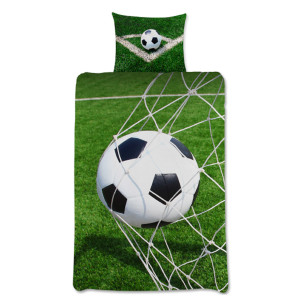 Licens Fotbollssängkläder - 100% bomull - Barnsängkläder 140x200 cm - Fotboll i mål