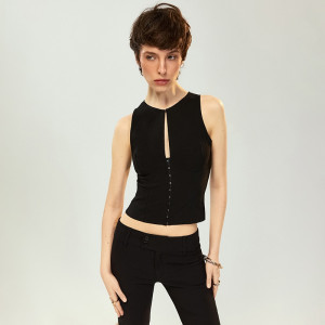Gorsetowy top z dekoltem qipao czarny - House - czarny - 048IY-99X