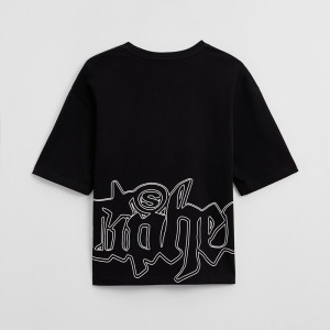 Czarna koszulka z napisami w stylu graffiti na przodzie i plecach - House - czarny - 072KG-99X