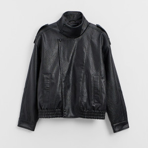 Czarna kurtka biker z imitacji skóry ze stójką - House - czarny - 0775U-99X