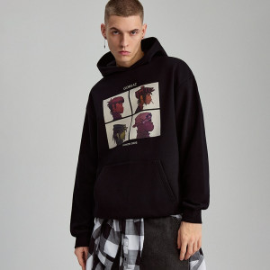 Bluza z kapturem i nadrukiem Gorillaz - House - czarny - 110BC-99X