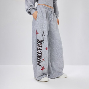 Jasnoszare spodnie wide leg z nadrukiem Forever New York - House - jasnoszary - 117IY-09M