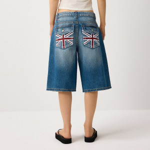 Niebieskie jeansowe bermudy z motywem flagi UK na kieszeniach - House - niebieski - 179IZ-55J