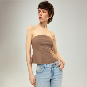 Brązowy top bandeau z baskinką - House - brązowy - 243LB-88X