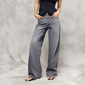 Jasnoszare jeansy wide leg z niskim stanem - House - jasnoszary - 254KR-09J