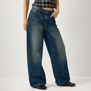 Ciemnoniebieskie jeansy wide leg z niskim stanem - House - indigo jeans - 254KR-57J