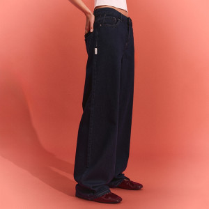 Ciemnogranatowe jeansy wide leg z niskim stanem - House - brązowy - 254KR-98J
