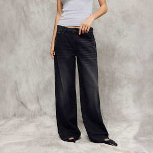 Czarne jeansy wide leg z niskim stanem - House - czarny - 254KR-99J