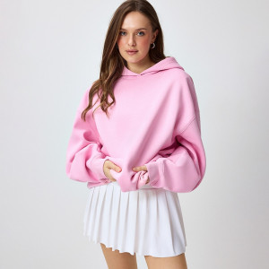 Różowa bluza basic typu bombka z kapturem - House - pastelowy różowy - 295KM-03X