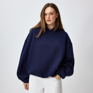 Granatowa bluza basic typu bombka z kapturem - House - granatowy - 295KM-59X