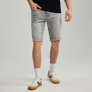 Jasnoszare szorty jeansowe slim fit z efektem sprania - House - jasnoszary - 404EM-09J