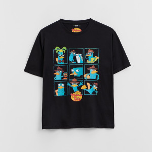 Czarna koszulka UNISEX z nadrukiem Phineas and Ferb - House - czarny - 442IW-99X