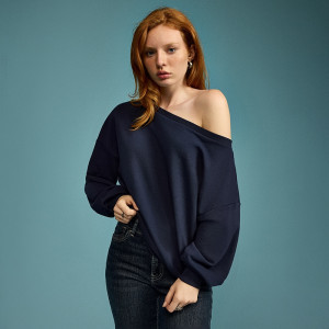 Granatowa bluza z dekoltem one shoulder i długim rękawem - House - granatowy - 482KQ-59X