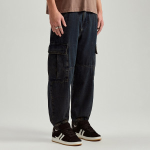 Jeansowe joggery wide leg z kieszeniami cargo - House - granatowy - 506DP-59J