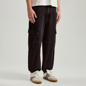 Jeansowe joggery wide leg z kieszeniami cargo - House - czarny - 506DP-99J