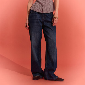 Granatowe jeansy straight fit z efektem sprania - House - granatowy - 520KP-59J