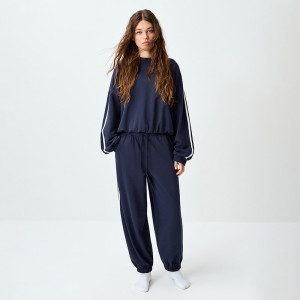 Granatowy komplet dzianinowy loungewear z lampasami - House - granatowy - 588LD-59X