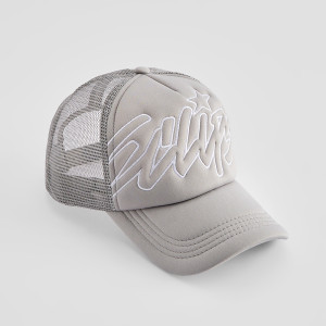 Szara czapka z daszkiem trucker hat z haftem w stylu graffiti - House - szary - 604LM-85X