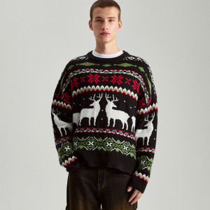 Świąteczny sweter o pudełkowym kroju - House - czarny - 689CC-99X