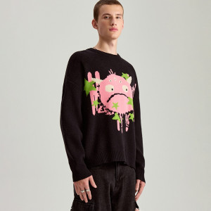 Czarny sweter z nadrukiem o kroju boxy - House - czarny - 692CC-99X