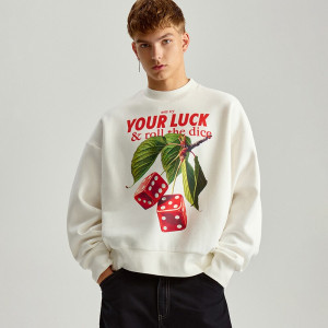 Kremowa bluza crewneck z nadrukiem kostek do gry - House - kremowy - 729CC-01X
