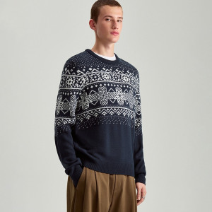 Granatowy sweter z norweskim wzorem - House - granatowy - 810CC-59X