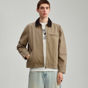 Beżowa kurtka typu barn jacket z kontrastowym kołnierzem - House - beżowy - 950DS-08X