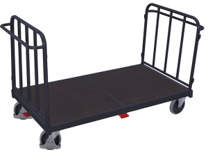 Variofit Doppel-Stirnwandwagen mit senkrechten Streben Gummibereifung 500kg Tragkraft 1305x880mm Anthrazitgrau RAL 7016