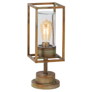 Moretti Luce Außensockelleuchte CUBIC, Altmessingguss patiniert Glas transparent 1 x E27/52W