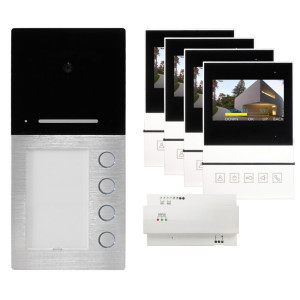 Video-Set, VILLA-BASIC, Aufputz, 2-Draht-BUS-Technik 4 Familien-Set