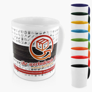 Weiße Tassen - 330 ml, Dunkelblau, mit Aufdruck (Farbiger Tassendruck), 20 Stück