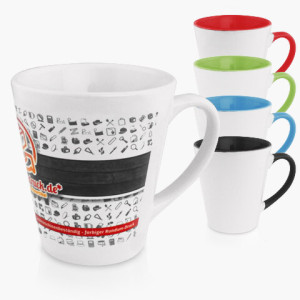 Weiße Latte-Tassen - 300 ml, Weiß, mit Aufdruck (Farbiger Tassendruck), 30 Stück