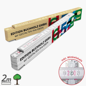 Zollstock Holz - 2m, Weiß, mit Aufdruck (ohne Aufdruck), 20 Stück