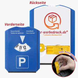Parkscheibe Reifenmesser, Blau, mit Aufdruck (1-seitig: 1-farbig), 100 Stück