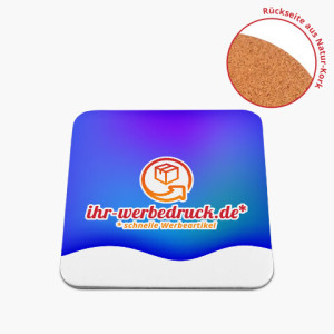 Korkuntersetzer Weiß Quadratisch, Weiß, mit Aufdruck (1-seitig: 1-farbig), 100 Stück