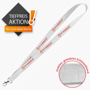 Schlüsselband Weiß 20mm, Weiß, mit Aufdruck (1-seitig: Mehrfarbig), 50 Stück
