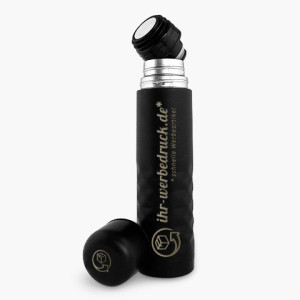 Thermosflasche, Schwarz, mit Gravur (1-seitig), 5 Stück